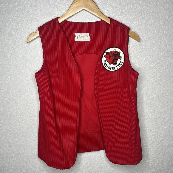 Jackets & Blazers - Vintage 70s 80s Cinderella Dallas Brand Pantherettes Dance Cheer Red Ribbed Vest